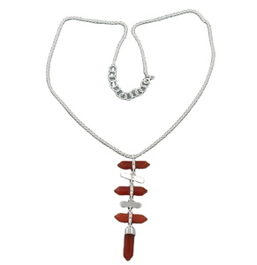 Collier pendentif superposé en cristal de cornaline, argent 925, pierre précieuse naturelle agate rouge, bijou de déclaration pour fiançailles et mariage - Product Image 1