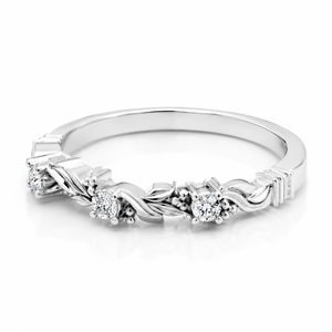 Bague de fiançailles romantique en or blanc plaqué, moissanite taille brillant rond, sertie à griffes, motif végétal, pour femme - Product Image 1