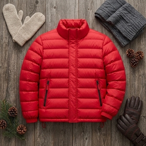 Men's Red Color Puffer Jacket Winter <b>Coat</b> <b>Stand</b> Collar Zip Up Outdoor Streetwear Custom Apparel OEM ODM - Product Image 6