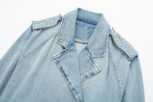 High quality Fall Season New Style Stand Collar Women Denim Jackets Cropped Black Blue women <b>Motorcycle</b> denim Jacket - Product Image 3