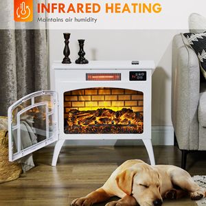 Stufa Elettrica con Caminetto Bianco da 1500W, Riscaldatore a Infrarossi con Fiamma Realistica e Temperatura Regolabile, Materiale in Vetro per Uso Domestico - Product Image 6