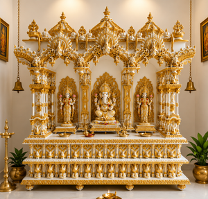 Heavy Carved Double Door Wooden <b>Mandir</b>/Temple Modern Luxury Teak Wood Home Pooja Unit Doors with Customized Size & Color USA - Product Image 4