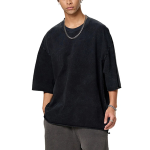 Heavyweight Boxy Cut Acid Wash Vintage Oversized <b>T</b>-Shirt with Custom Logo Silk Screen Printed Cotton Cropped Fit Men's - Product Image 2