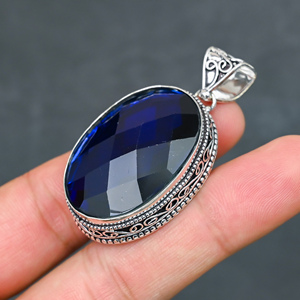 Magnifique pendentif en tanzanite bleue, pierre précieuse créée en laboratoire, en argent sterling 925, fait main, bijou statement, cadeau pour femme - Product Image 3
