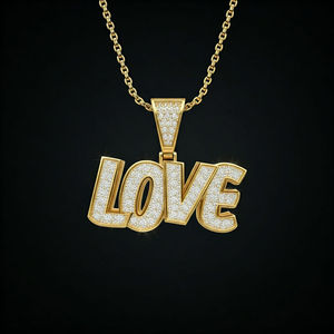 18K Gold Plated Love Letter Pendant With Crystal Rhinestone Micro Inlay Unisex Hiphop Fashion Jewelry Gift - Product Image 1