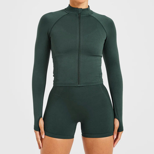Stand Collar Long Sleeve Zipper Up Closure Jackets & Yoga Short Sets High Quality Stretchable Training Sculpt Fit Yoga Set - Product Image 1