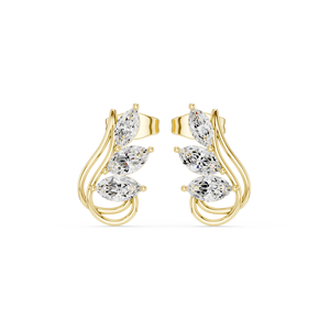 Pendientes de tuerca con halo de diamantes cultivados en laboratorio de corte marquesa, elegantes y de alta calidad, en oro amarillo de 14k, joyería certificada GRA para ocasiones especiales. - Product Image 1