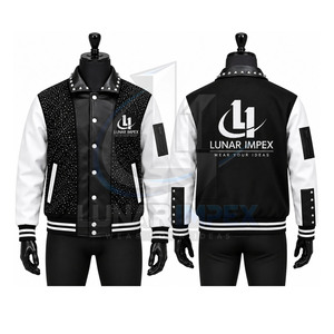 Custom <b>Black</b> White Varsity Letterman <b>Jacket</b> for <b>Men</b> OEM Private Label Streetwear Embroidery Eco-Friendly Waterproof 100% Wool - Product Image 3