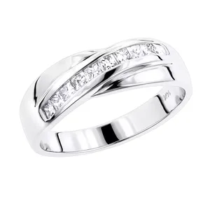 Anillo de Boda de Oro Sólido de 18K con Diamante Cultivado en Laboratorio EtherStar de 0.60ctw, Corte Esmeralda, para Hombre - Product Image 2