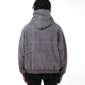 Sweat-shirt en tissu suédé artificiel personnalisé en usine, sweat-shirt court délavé à l'acide, sweat-shirt ample à coupe carrée délavé à la pierre pour homme - Product Image 3