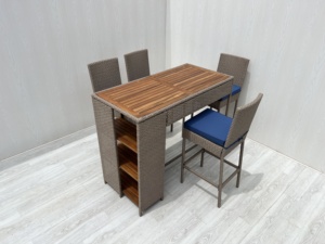 Made Vietnam Modern Comfortable <b>Outdoor</b> Durable Rattan <b>Bar</b> <b>Set</b> Acacia Wood Steel Frame for Hotel Patio Courtyard Furniture - Product Image 2