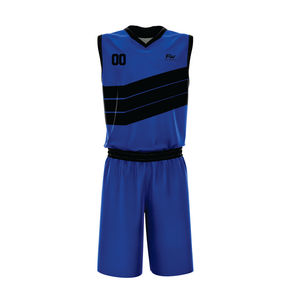 Ensemble de maillots de basket-ball unisexes personnalisés, édition équipe, bleu et noir rayé, sans manches, col en V, évacuation de l'humidité, impression sublimée, élastique - Product Image 3