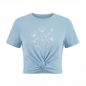 เสื้อครอปท็อปผู้หญิงผ้าฝ้ายสีสันตามสั่ง พิมพ์ลายแฟชั่นลำลอง สตรีทแวร์ ฟิตเนส ออกกำลังกาย เสื้อยืดแอคทีฟแวร์ - Product Image 1