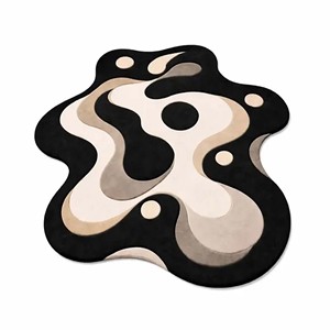 Alfombra verde abstracta de forma irregular, alfombra suave de lana hecha a mano, alfombra moderna para sala de estar, dormitorio, decoración estética del hogar. - Product Image 4