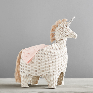 Cesta de Almacenamiento de Juguetes de Mimbre con Diseño de Unicornio Blanco para Dormitorio Infantil, Contenedor para Mantas, Muebles para Habitación Infantil, Venta al por Mayor - Product Image 1