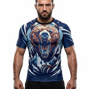 Mountain Print Rash Guard Short Sleeve <b>Men</b> Quick Dry Spandex Polyester <b>Compression</b> <b>Shirt</b> Adult Sport Top OEM Rash Guard - Product Image 1