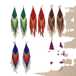 Cuentas de arroz hechas a mano borla Boho semilla joyería Bohemia flecos largos pendientes colgantes para mujer - Product Image 6