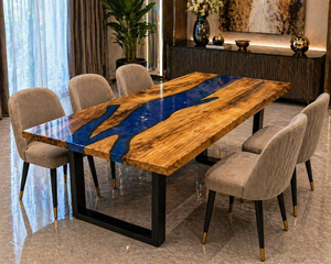 Luxury Modern Blue Epoxy Resin Solid Wood <b>Live</b> <b>Edge</b> Dining <b>Table</b> Handmade Custom Diwali Dining Room Furniture Home Decor - Product Image 3