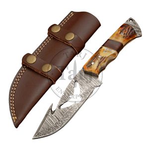 Cuchillo de caza de hoja fija de Damasco de grado industrial personalizado premium con punta de caza de 8 pulgadas y mango de cuerno táctico OEM - Product Image 2