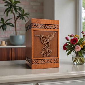 Hummingbird Rosewood Urn <b>Box</b>: Custom Engraved Memorial <b>Keepsake</b> Funeral Memorial <b>Keepsake</b> by AYAANS - Product Image 1