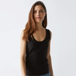 Camiseta sin mangas de punto para mujer, color negro, cuello redondo, informal, color sólido, transpirable, básica - Product Image 3