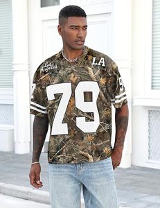 Camiseta de malla de camuflaje con cuello en V, manga corta, estampado de letras, estilo fútbol, ropa urbana para hombre, 100% poliéster, holgada - Product Image 4