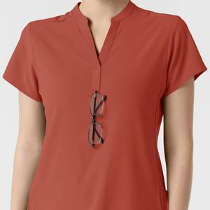 Women Red Woven <b>Scrub</b> <b>Top</b> 71% Polyester 21% Rayon 7% Spandex Oversized Fit Nursing Uniforms Short Sleeve Hospital Dress Needle - Product Image 1