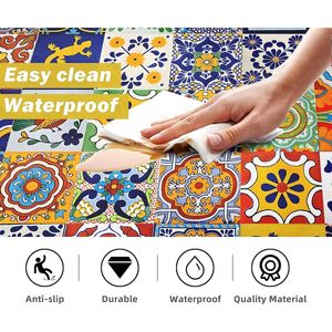 Boho Chic 2-Piece <b>Kitchen</b> <b>Rug</b> Set Memory Foam Colorful Ceramic Comfort Tile Floor Mat Anti-Fatigue Non-Skid PVC <b>Runner</b> - Product Image 5