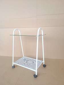 Minimalist Double Tier Metal <b>Storage</b> <b>Cart</b> with Wheels for Living Room Tableware KTS-230512-09 - Product Image 1