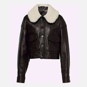 Chaqueta de Motociclista de Cuero Genuino Negro para Hombre con Cuello de Piel Sintética, Corte Corto, Resistente al Viento, Estilo Invernal - Product Image 5