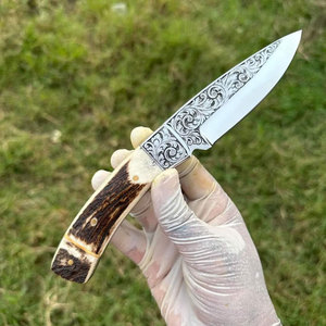 Couteau gravé fait main sur mesure pour hommes - Meilleurs couteaux tactiques pour hommes, en os de chameau, pour la pêche et la randonnée - Parfait pour les chasseurs. - Product Image 1