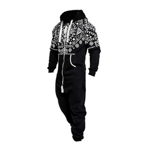 Pelele estampado con cremallera frontal para hombre, ropa de chándal con capucha y cordón, ropa para dormir con cremallera - Product Image 1