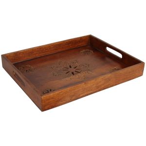 Luxury <b>Walnut</b> Wood Serving Tray with Gold Metal Handles Large Rectangular Decorative Ottoman Tray for <b>Coffee</b> <b>Table</b> Food Drinks - Product Image 5