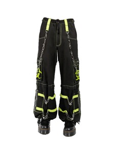 Pantalon pour homme style punk unique noir avec sangles roses, multiples poches, broderie chaîne, fermeture à cordon, mode automne - Product Image 5