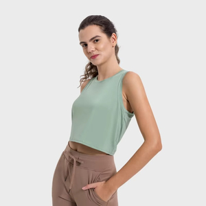 Débardeur de yoga rose clair à maintien élevé pour femme, coupe longue, style licou, sexy, grande taille, en jersey brodé de dentelle, idéal pour l'été - Product Image 3