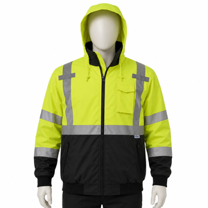 High Visibility <b>Orange</b> Reflective Safety <b>Jacket</b> Waterproof Winter Workwear ANSI Class 3 <b>Hi</b> <b>Vis</b> Bomber <b>Jacket</b> with Hood - Product Image 1