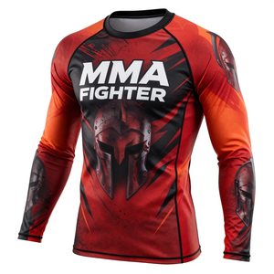 Camiseta de compresión de manga larga para luchador de MMA, diseño de sublimación, roja y negra, de secado rápido para hombre - Product Image 4