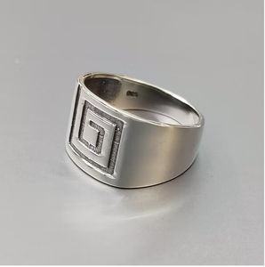 Classic <b>Plain</b> Sterling <b>Silver</b> Band <b>Ring</b> Adorned With Traditional Greek Key Design Thick Heavy Band Jewelry Any Occasion Wear - Product Image 3