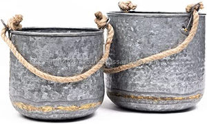 Charming <b>galvanized</b> flower <b>bucket</b> with artistic outhouse print for use in cottage garden setups and patio displays - Product Image 5