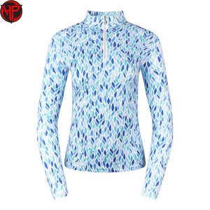 Haut de sport de golf imprimé à manches longues pour femme, col zippé respirant à motif floral, personnalisable avec logo ODM, en nylon, pour tenue d'équipe - Product Image 4