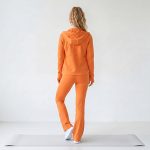 Ctom OEM <b>Women</b> Yoga Hooded 3 Piece Yoga <b>Set</b> Lightweight Zipper <b>Hoodie</b> High Waist Flare <b>Legging</b> Racerback Bra 3 Piece Fitness <b>Set</b> - Product Image 2