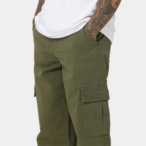 Pantalon de jogging pour homme vert olive, taille élastique, plusieurs poches, style workwear, tissu en toile, vêtements d'automne - Product Image 4