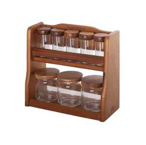 Organizador de especias de madera de 2 niveles, estante de almacenamiento vertical para encimera de cocina, soporte para botellas de condimentos, marco de metal, para tocador de baño - Product Image 2