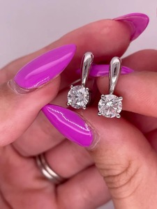 1.40 Carat Round Cut Lab Grown Diamond Drop Earrings, 14k Gold Solitaire D/VVS - Product Image 6