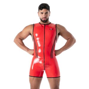 Full Zip Body Latex Second Skin Red Mens Fetish Clubwear Stretch Slim Fit Sexy Party <b>Bodysuit</b> - Product Image 1