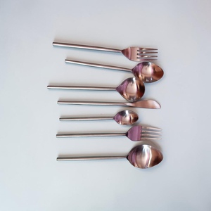 Rose Gold Plated Cutlery Set <b>Mirror</b> Finish Long Handle Minimalist Design Wedding Tableware - Product Image 1