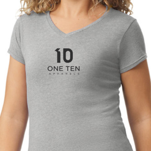Camiseta de Cuello en V para Mujer, Color Gris, Algodón Suave, Informal, Manga Corta, Cómoda, Básica, Personalizable, Venta al Por Mayor para Damas - Product Image 4
