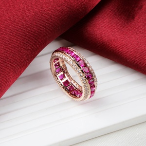 925 Solid Sterling Silver Rose Gold Plated Channel Setting Cubic Zircon Gemstone Stackable Wedding Eternity Band Children's <b>Ring</b> - Product Image 2