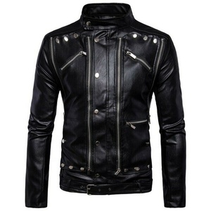 Men Sheepskin Leather Biker <b>Jacket</b> Winter <b>Fur</b> <b>Lined</b> Plus Size Zipper Windproof Custom Wholesale Supplier - Product Image 1