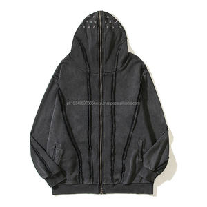 Otoño Invierno moda peso pesado cremallera sudaderas con capucha para hombres mujeres mezcla de algodón transpirable polar canguro bolsillo ganchillo lavado - Product Image 6